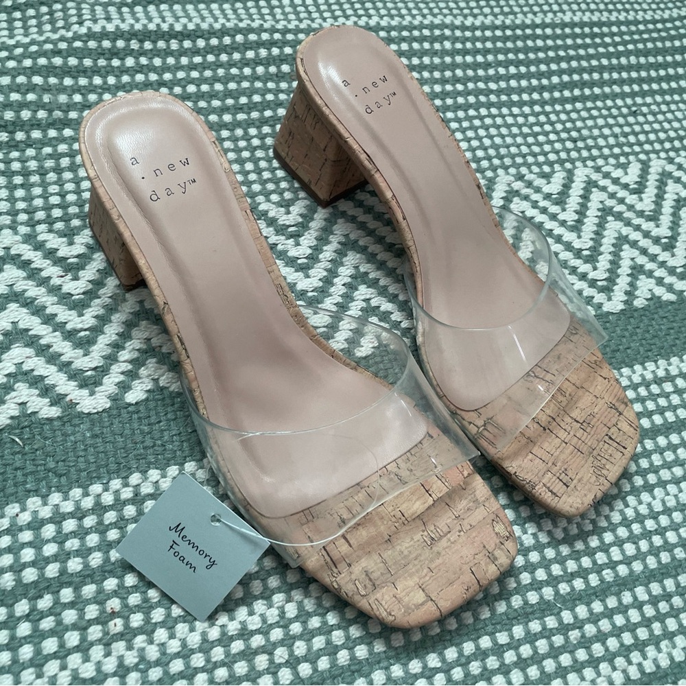 NWT A New Day Cork and Clear Block Heels